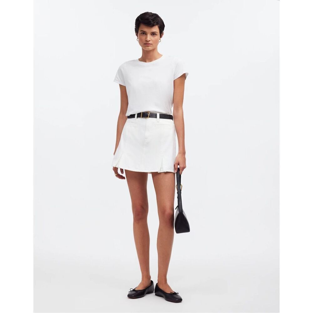 $98 Madewell Denim Pleated Mini Skirt in Tile White size 29 m2